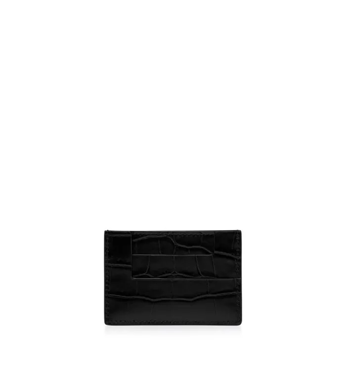 TOM FORD Small Leather Goods Women SHINY STAMPED CROCODILE LEATHER CLASSIC TF CARD HOLDER Black TOM FORD Small Leather Goods Women SHINY STAMPED CROCODILE LEATHER CLASSIC TF CARD HOLDER Black