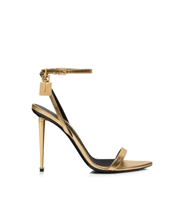 TOM FORD The Padlock Women LAMINATED NAPPA LEATHER PADLOCK POINTY NAKED SANDAL Gold TOM FORD The Padlock Women LAMINATED NAPPA LEATHER PADLOCK POINTY NAKED SANDAL Gold