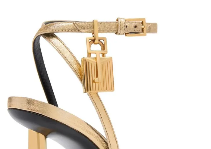TOM FORD The Padlock Women LAMINATED NAPPA LEATHER PADLOCK POINTY NAKED SANDAL Gold TOM FORD The Padlock Women LAMINATED NAPPA LEATHER PADLOCK POINTY NAKED SANDAL Gold