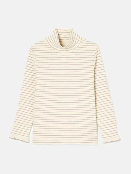 Tops and TShirts Girls Joules Cream Stripe High Neck Rib Top