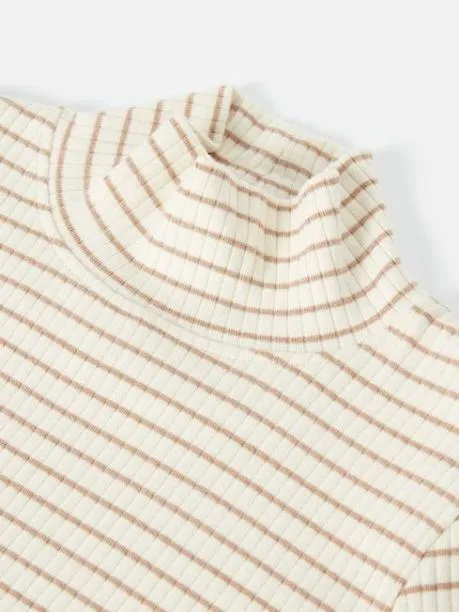 Tops and TShirts Girls Joules Cream Stripe High Neck Rib Top