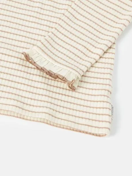 Tops and TShirts Girls Joules Cream Stripe High Neck Rib Top