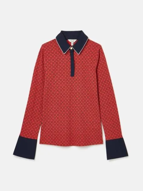 Tops and TShirts Women Joules Red Geo Long Sleeve Top