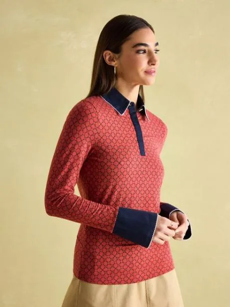 Tops and TShirts Women Joules Red Geo Long Sleeve Top