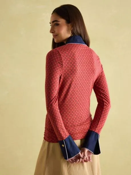 Tops and TShirts Women Joules Red Geo Long Sleeve Top