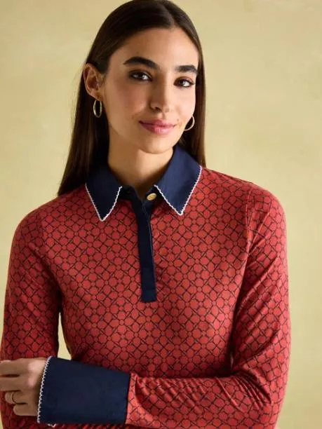 Tops and TShirts Women Joules Red Geo Long Sleeve Top