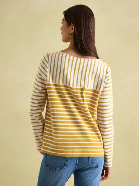 Tops and TShirts Women Joules Yellow Cream Boat Neck Breton Top