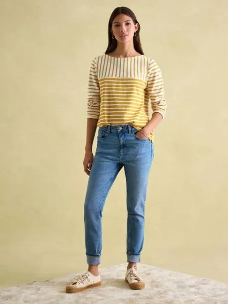 Tops and TShirts Women Joules Yellow Cream Boat Neck Breton Top