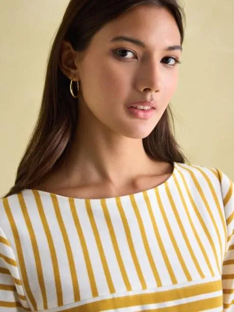 Tops and TShirts Women Joules Yellow Cream Boat Neck Breton Top