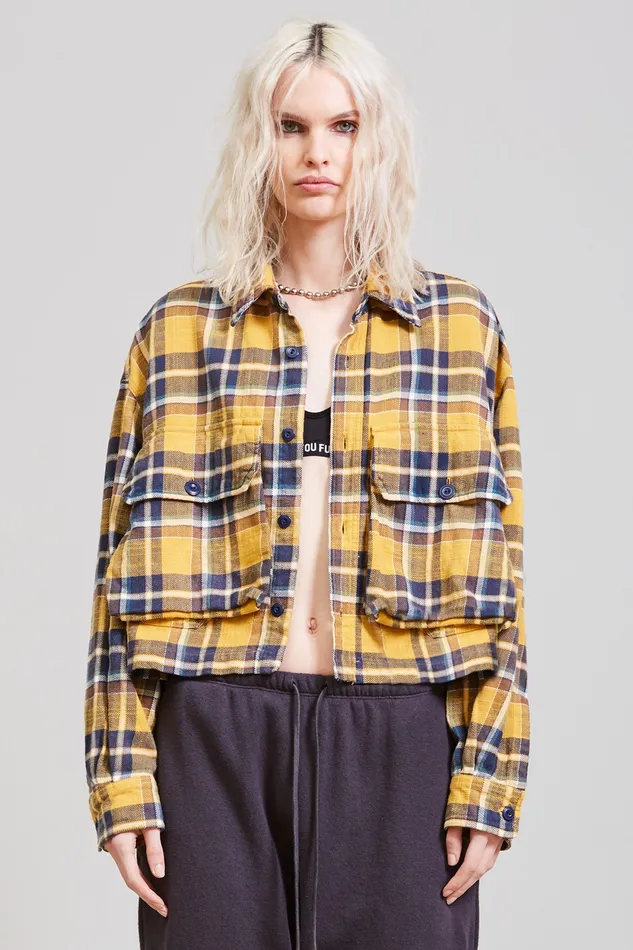 Tops R13 Women Oversized Cropped Shirt 8211 Yellow Plaid