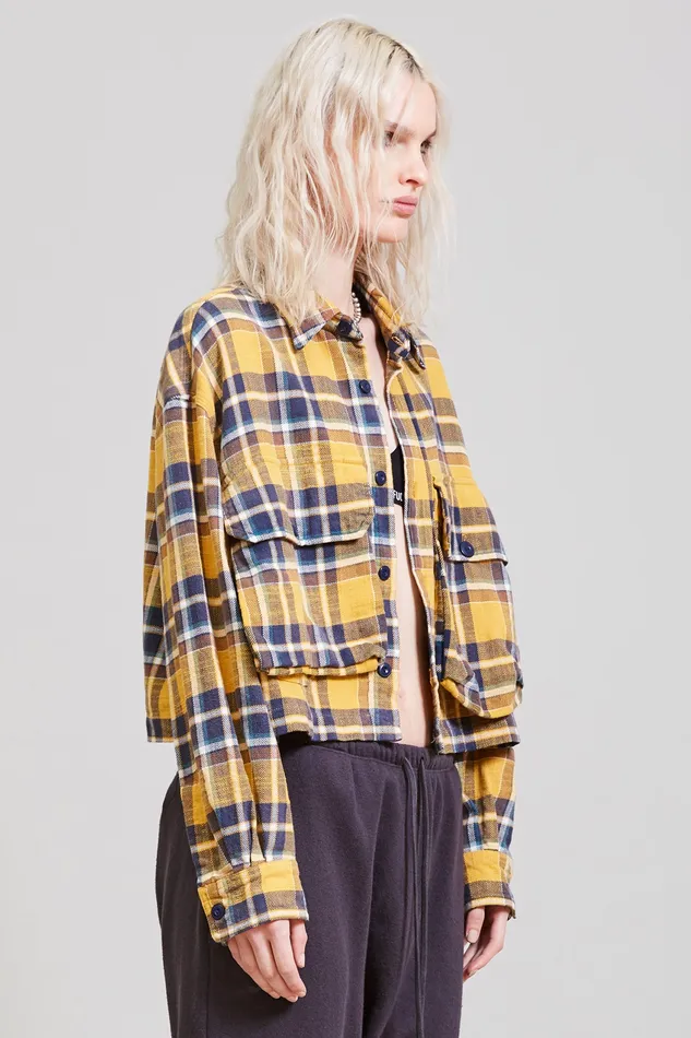 Tops R13 Women Oversized Cropped Shirt 8211 Yellow Plaid