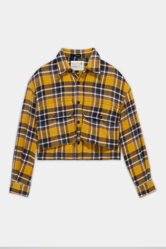Tops R13 Women Oversized Cropped Shirt 8211 Yellow Plaid