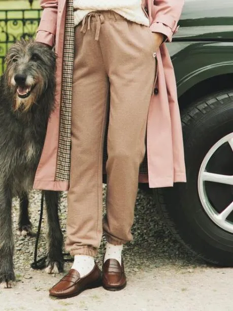 Trousers and Jeans Women Joules Brown Herringbone Jersey Slim Leg Joggers