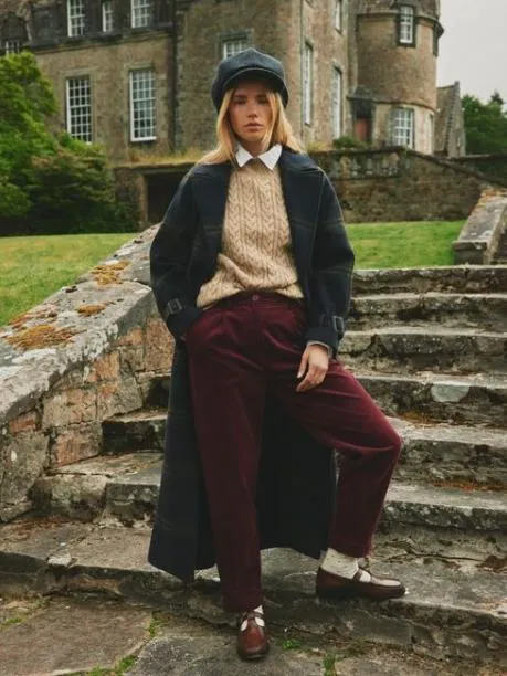 Trousers and Jeans Women Joules Burgundy Corduroy Tapered Trousers