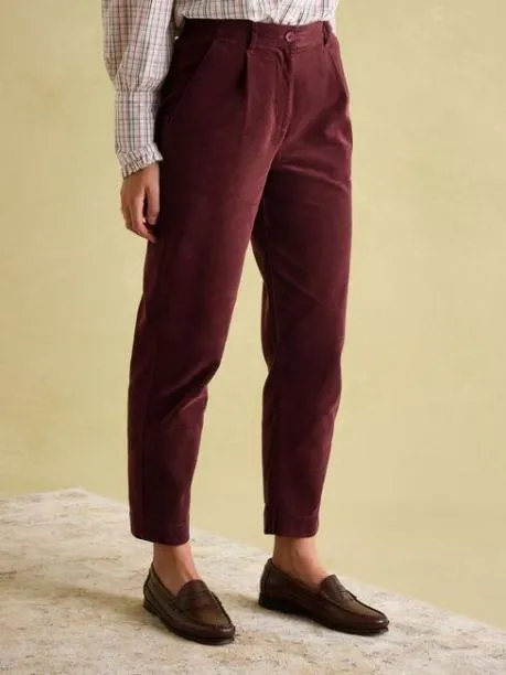 Trousers and Jeans Women Joules Burgundy Corduroy Tapered Trousers