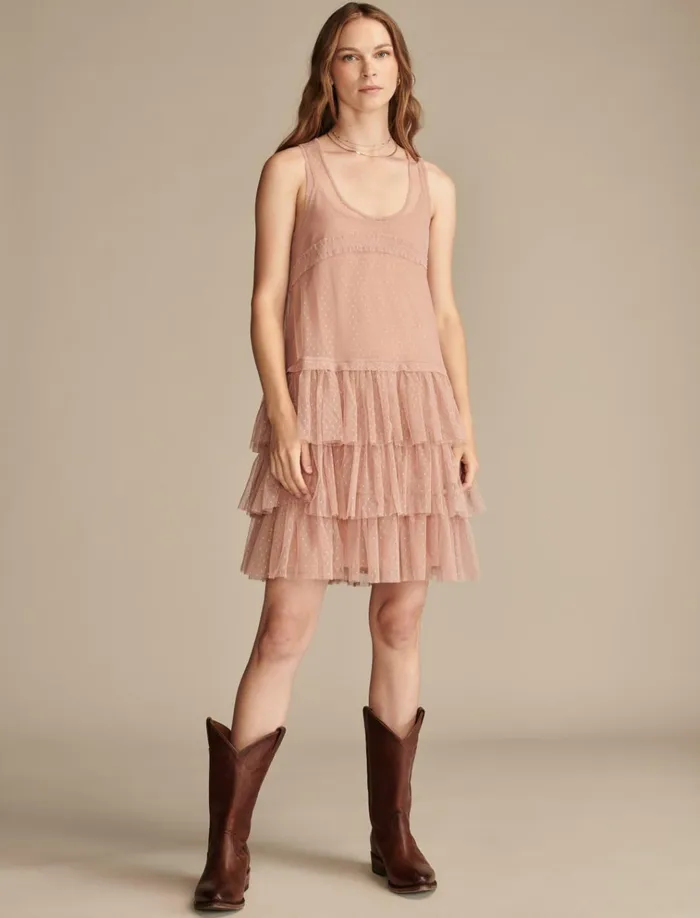 Tulle Party Mini Dress Pink Women Lucky Brand Dresses