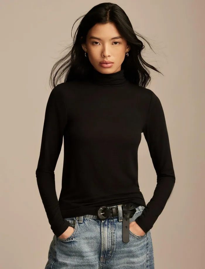 Turtle Neck Layering Top Jet Black Women Lucky Brand Knit Tops
