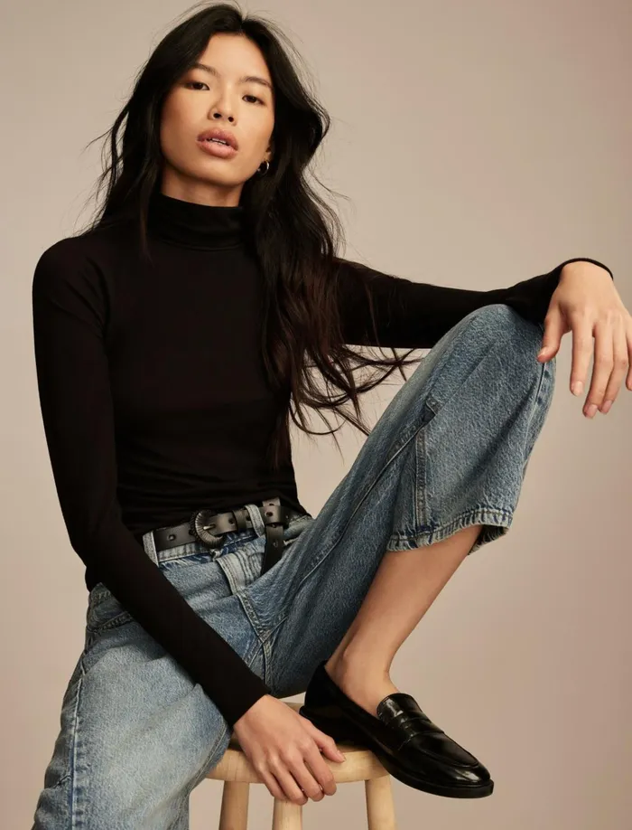 Turtle Neck Layering Top Jet Black Women Lucky Brand Knit Tops