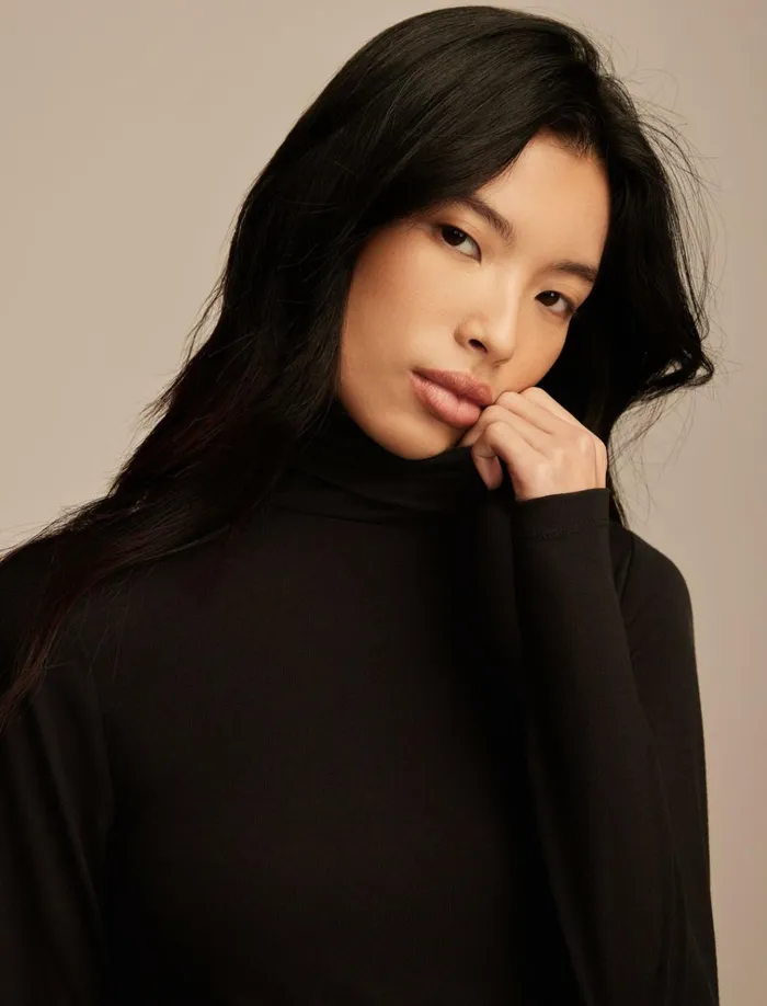 Turtle Neck Layering Top Jet Black Women Lucky Brand Knit Tops