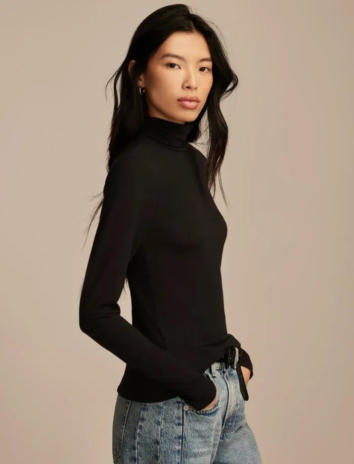 Turtle Neck Layering Top Jet Black Women Lucky Brand Knit Tops