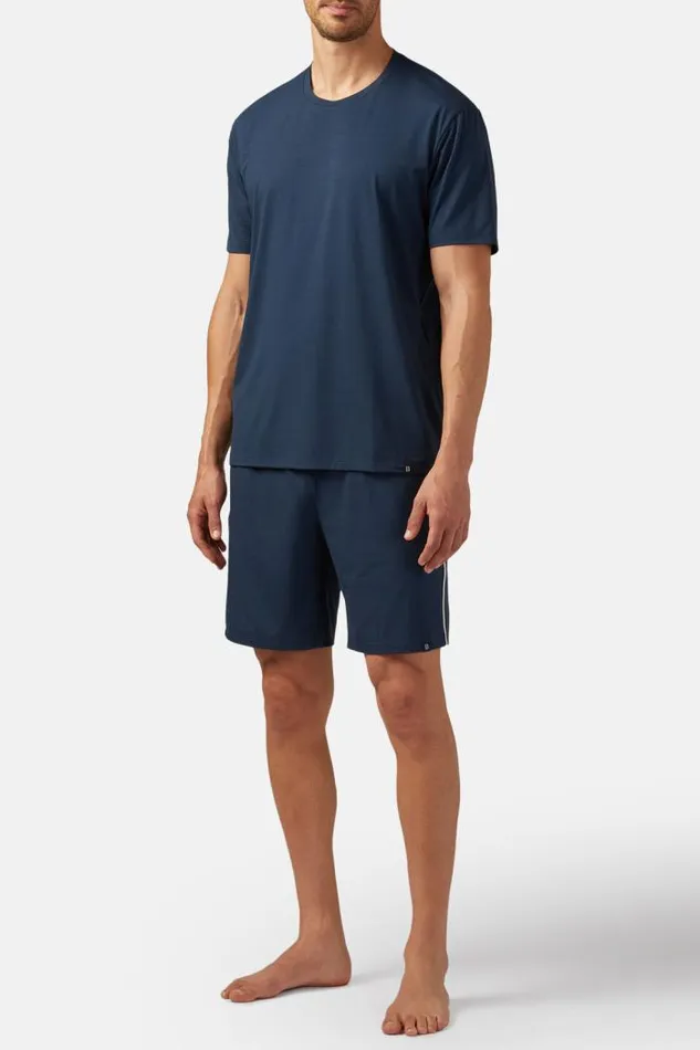 Underwear And Pajamas Men Boggi Milano Viscose Blend Pyjama Tshirt Navy Blue