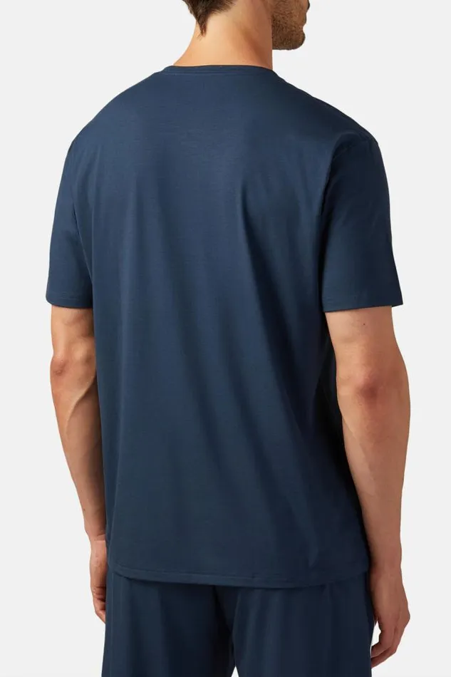 Underwear And Pajamas Men Boggi Milano Viscose Blend Pyjama Tshirt Navy Blue