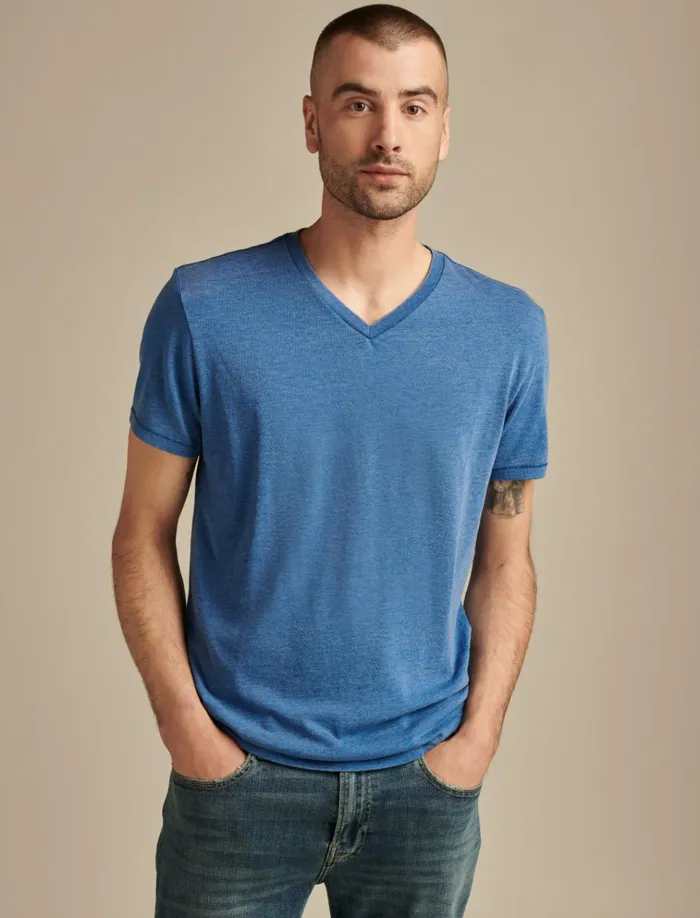 Venice Burnout V Neck Tee Monaco Blue Men Lucky Brand Shirts and Tops