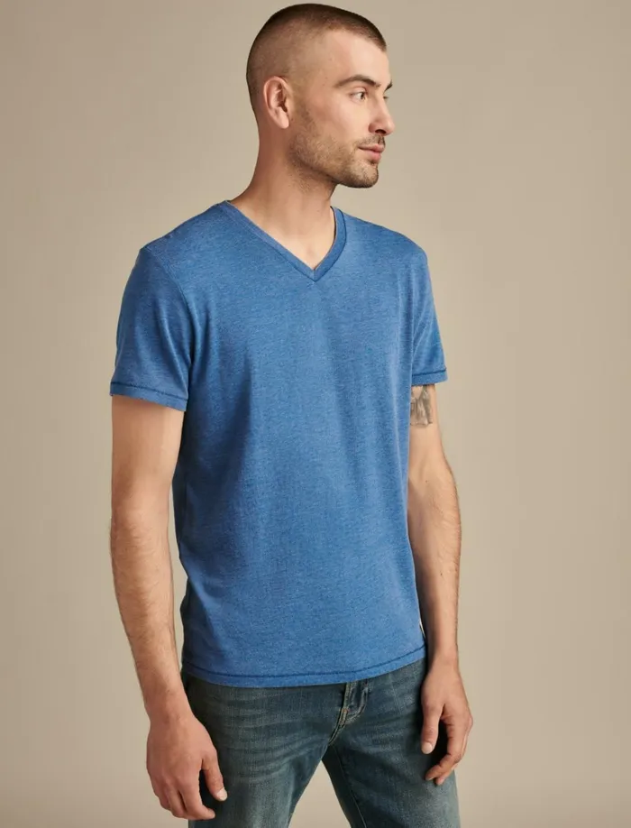 Venice Burnout V Neck Tee Monaco Blue Men Lucky Brand Shirts and Tops