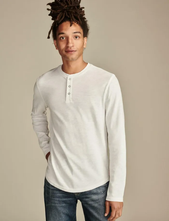 Weekend Slub Jersey Long Sleeve Henley Bright White Men Lucky Brand Shirts and Tops
