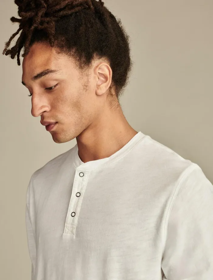 Weekend Slub Jersey Long Sleeve Henley Bright White Men Lucky Brand Shirts and Tops