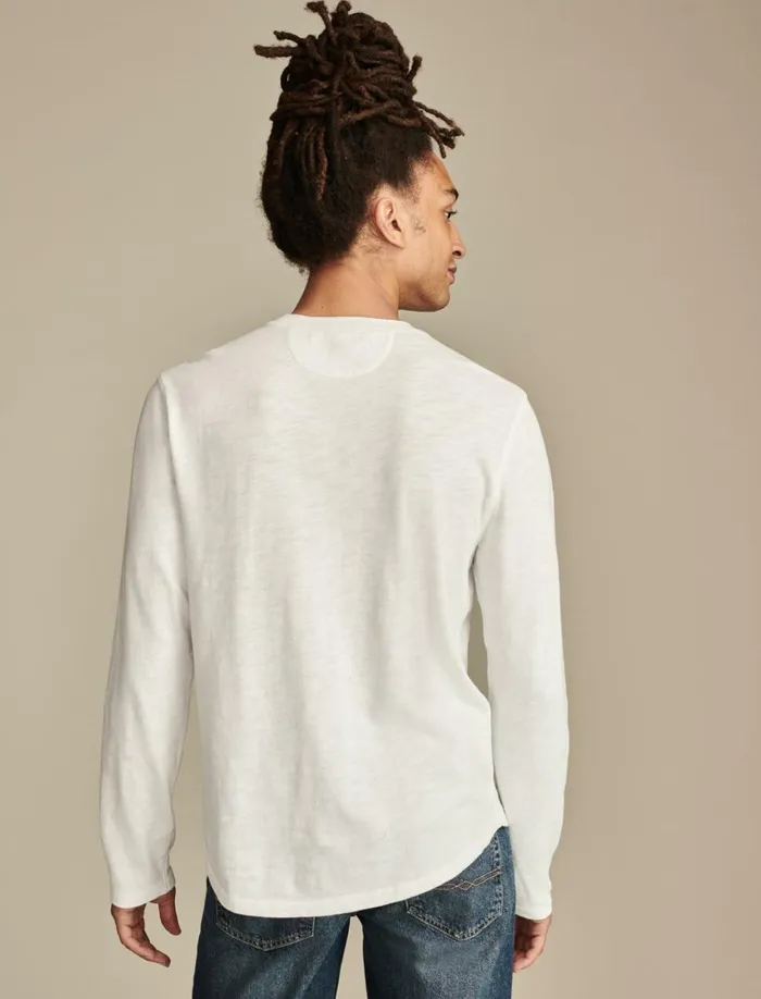 Weekend Slub Jersey Long Sleeve Henley Bright White Men Lucky Brand Shirts and Tops