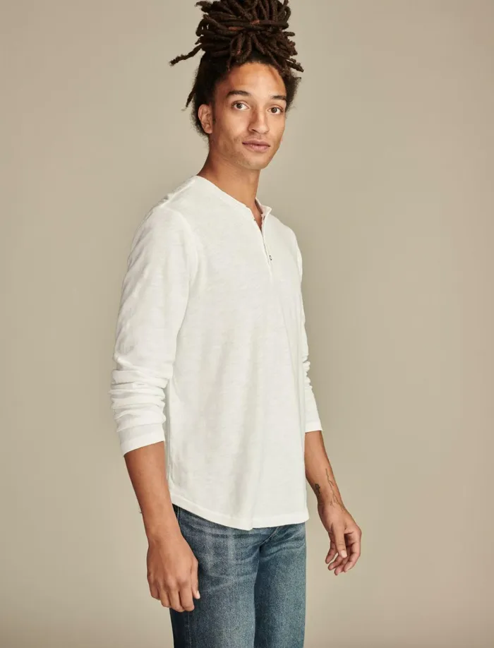 Weekend Slub Jersey Long Sleeve Henley Bright White Men Lucky Brand Shirts and Tops