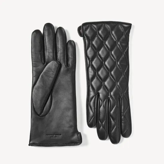 Women039s Quilted Leather Gloves Black Nappa Women Aspinal Of London Gloves and Scarves
