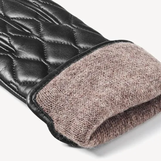 Women039s Quilted Leather Gloves Black Nappa Women Aspinal Of London Gloves and Scarves
