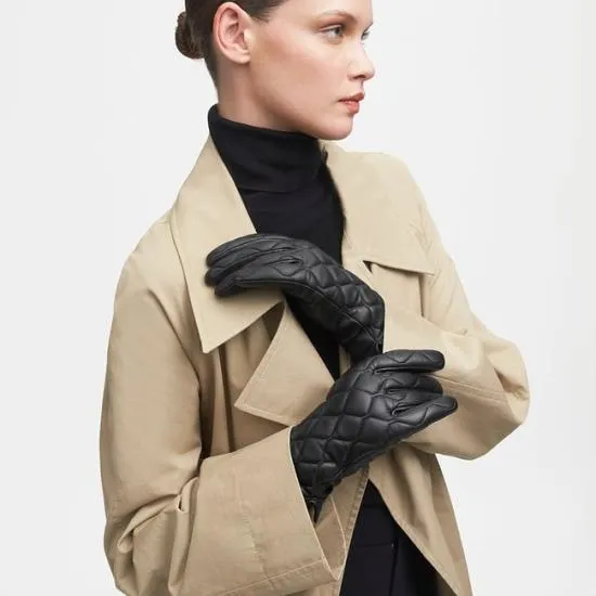 Women039s Quilted Leather Gloves Black Nappa Women Aspinal Of London Gloves and Scarves