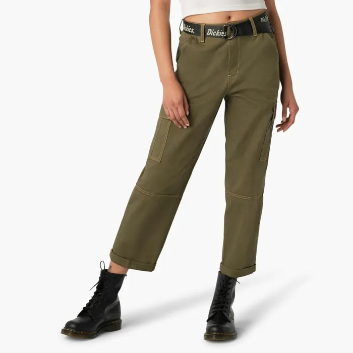 Women039s Relaxed Fit Contrast Stitch Cropped Cargo Pants Military Green Military Green ml Women Dickies Cargo