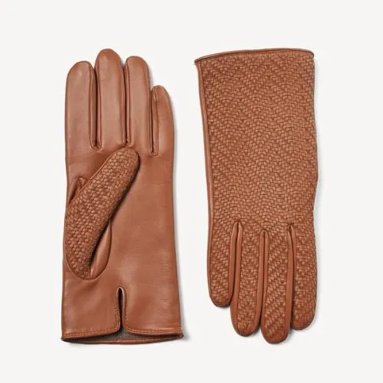 Women039s Woven Leather Gloves Tan Nappa Women Aspinal Of London Gloves and Scarves