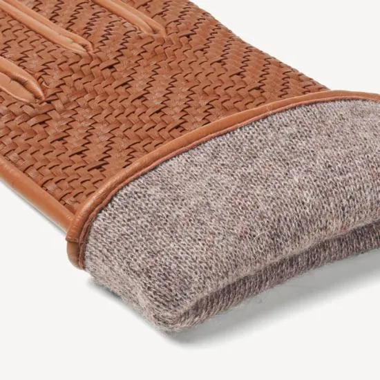Women039s Woven Leather Gloves Tan Nappa Women Aspinal Of London Gloves and Scarves