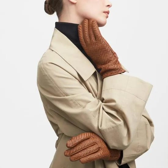 Women039s Woven Leather Gloves Tan Nappa Women Aspinal Of London Gloves and Scarves