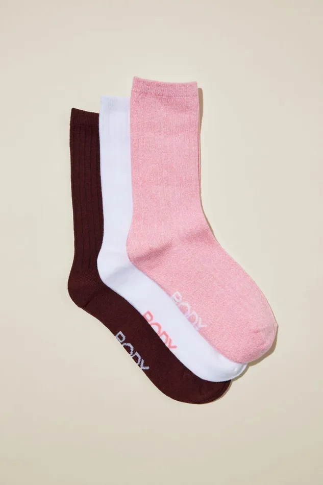 Women Accessories Cotton On Body 3Pk Crew Sock Petal Pink Ombre
