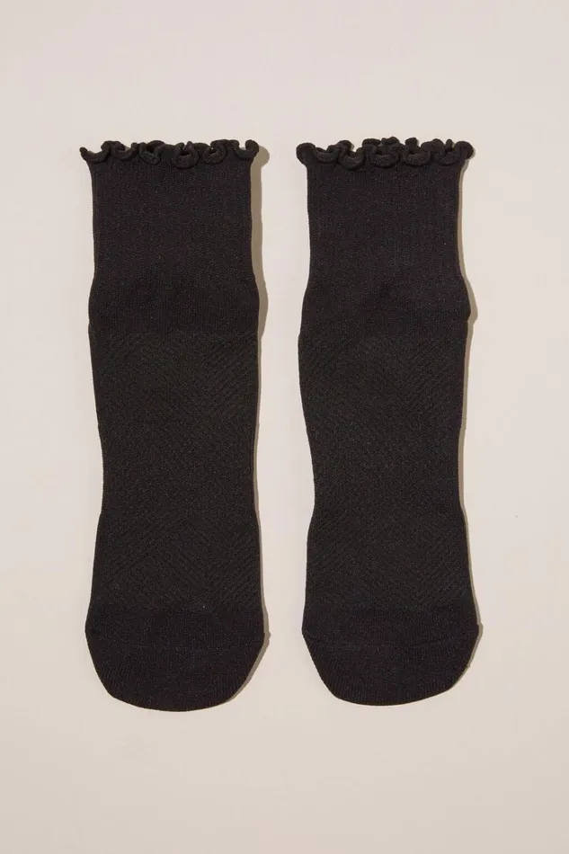 Women Accessories Cotton On Performance Mid Crew Frill Sock Black