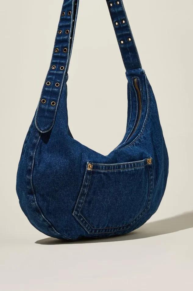 Women Bags and Belts Cotton On Bowie Crescent Cross Body Bag Blue Denim