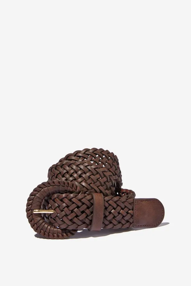 Women Bags and Belts Cotton On Braided Woven Buckle Belt Chocolate Woven