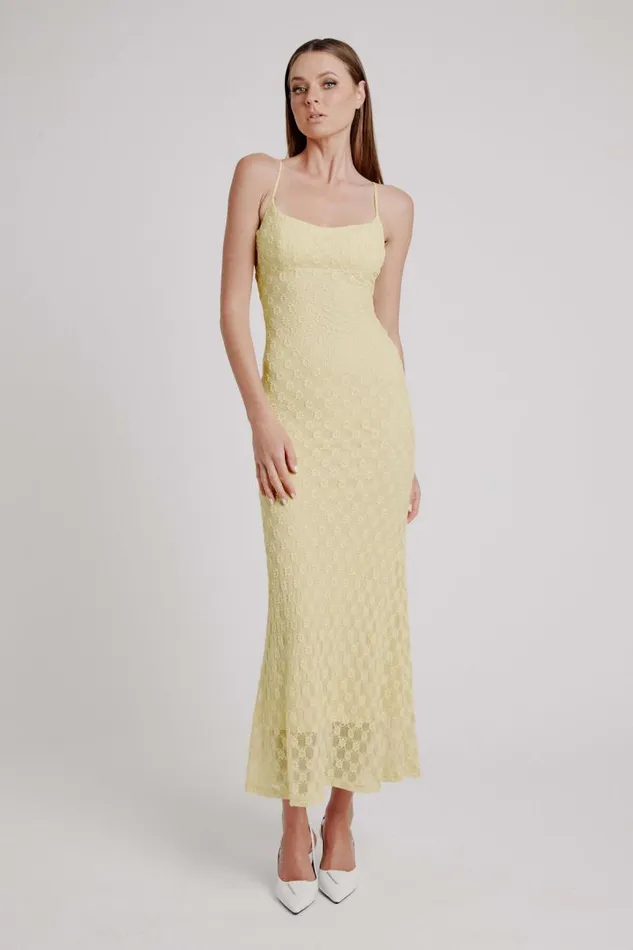Women Bardot Day To Night Dresses Adoni Mesh Midi Dress In Canary Yellow