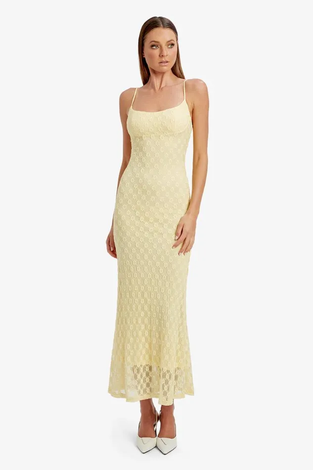 Women Bardot Day To Night Dresses Adoni Mesh Midi Dress In Canary Yellow