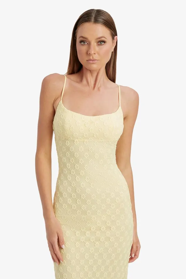 Women Bardot Day To Night Dresses Adoni Mesh Midi Dress In Canary Yellow