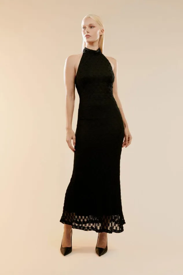 Women Bardot Day To Night Dresses Adoni Ola Lace Midi Dress In Black