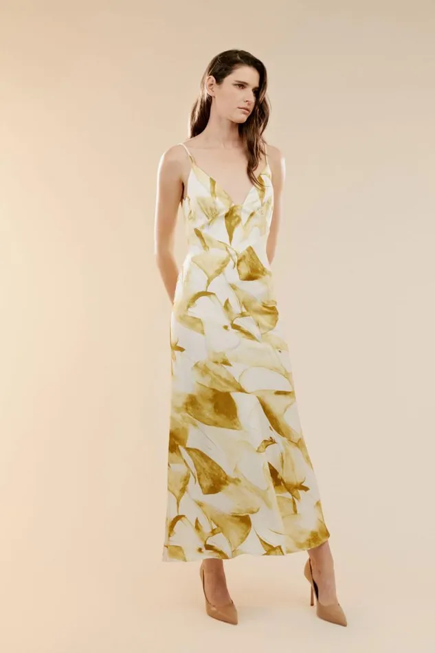Women Bardot Day To Night Dresses Capri Printed Slip Dress In Green Fl