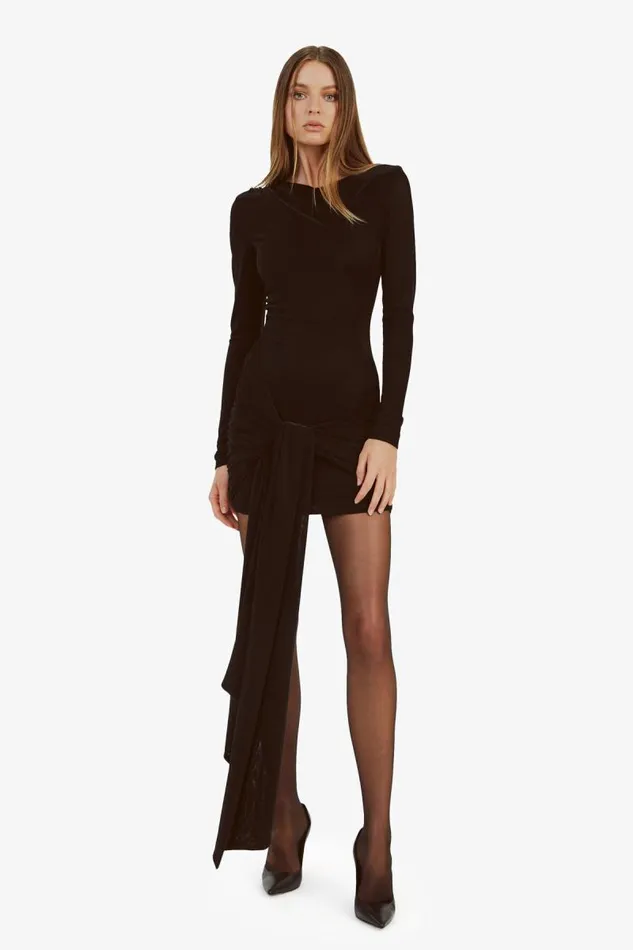 Women Bardot Day To Night Dresses Cassidy Tie Front Dress In Black Women Bardot Day To Night Dresses Cassidy Tie Front Dress In Black