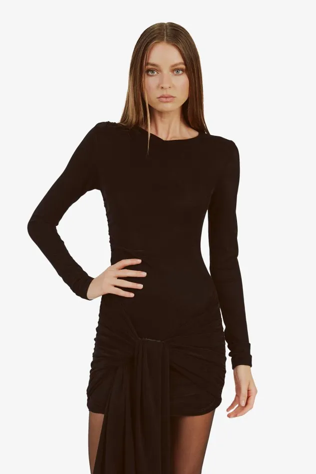 Women Bardot Day To Night Dresses Cassidy Tie Front Dress In Black Women Bardot Day To Night Dresses Cassidy Tie Front Dress In Black